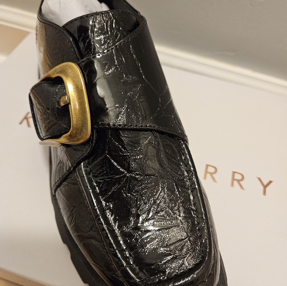 Katy Perry Black Textured Shoe with Gold Buckle